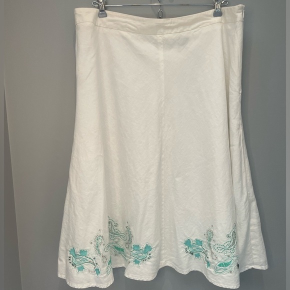 Apostrophe Linen Blend Skirt White w/ Aqua Fully Lined Size 16 - Picture 1 of 11